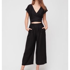 Aritzia Wilfred Brax Jumpsuit Linen Blend Wrap Cutout Jumpsuit Black 2